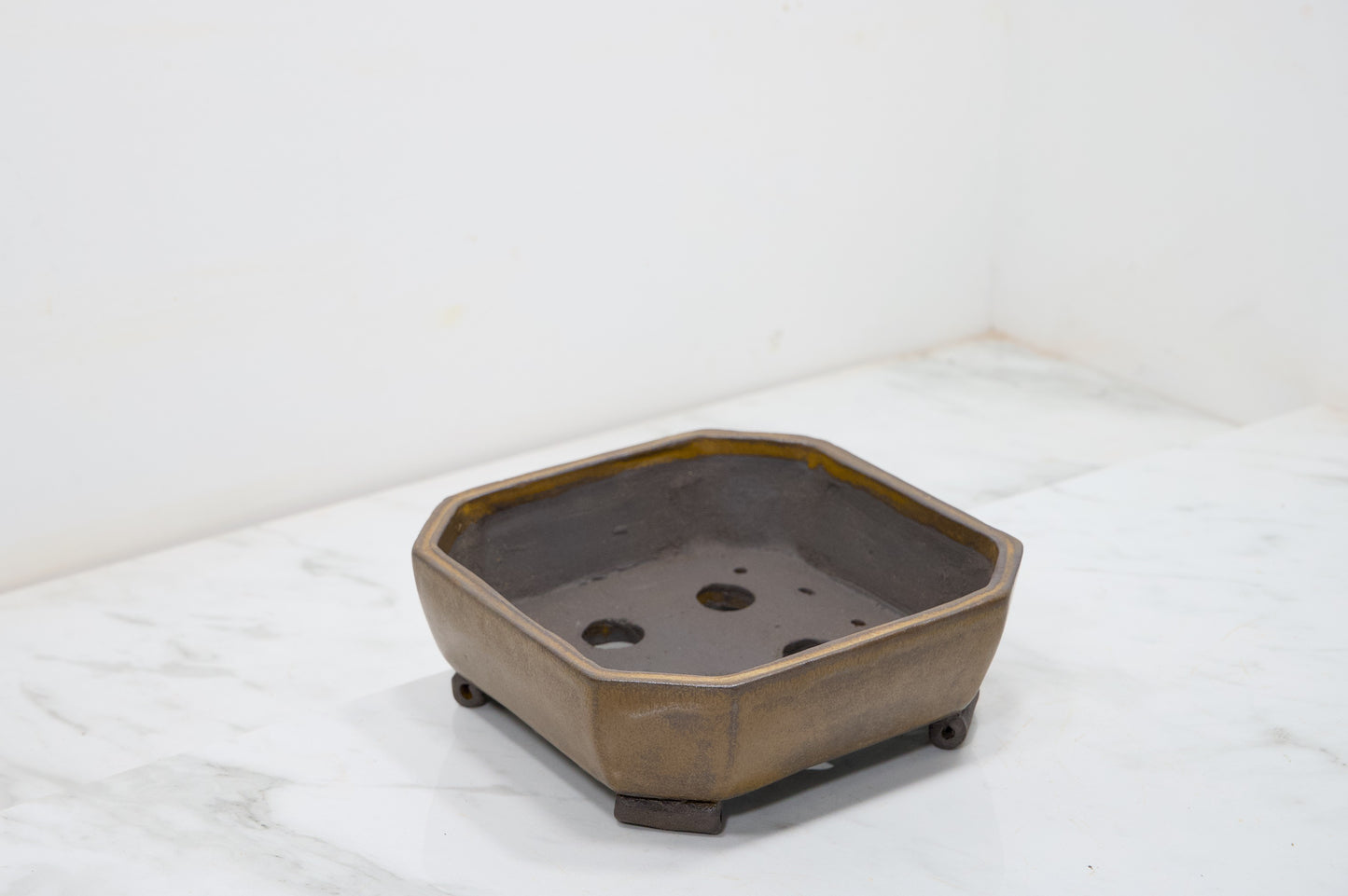 Venus Brown Cut Cornered Square Ceramic 17cm Bonsai Dish
