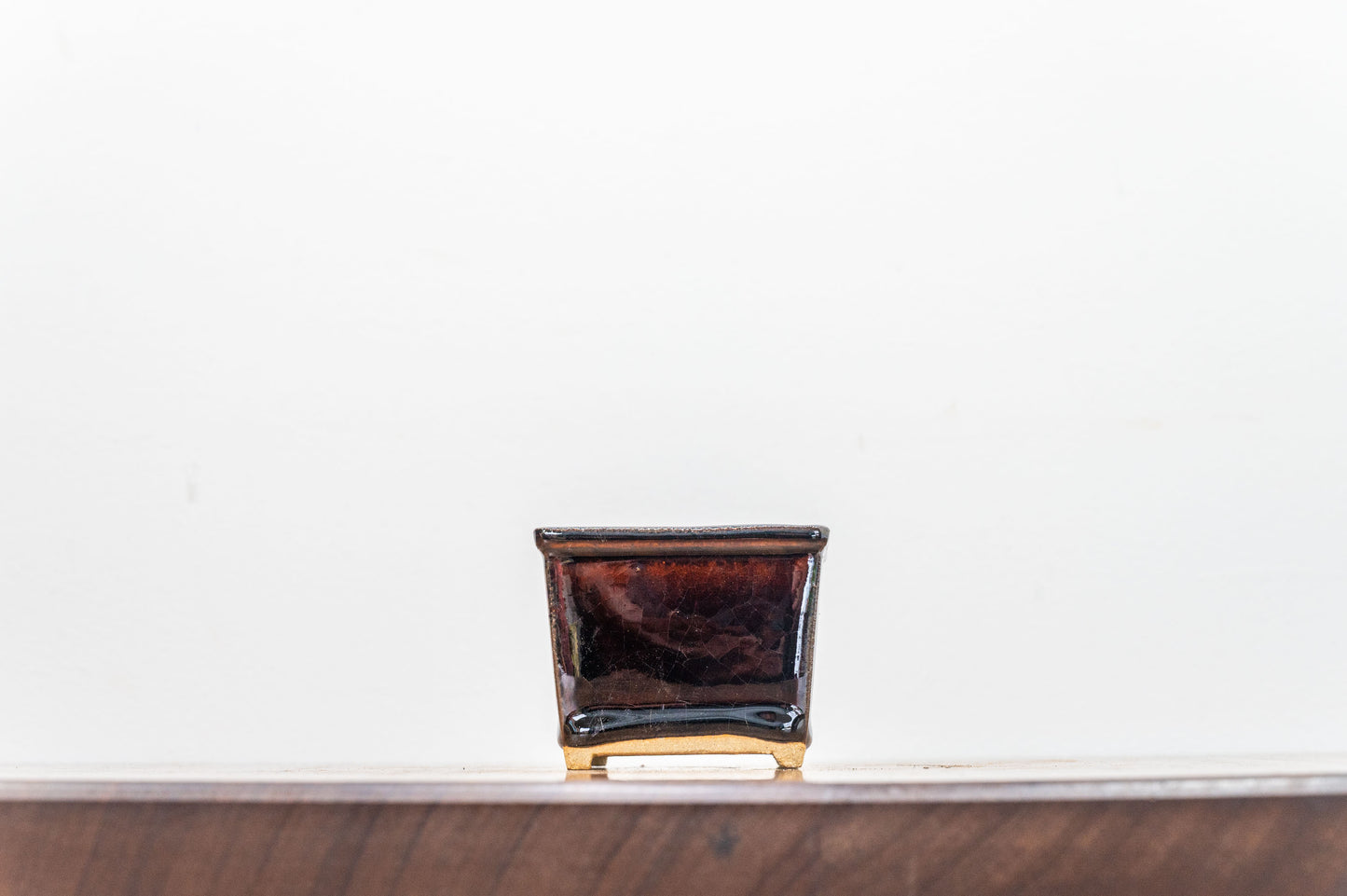 Dark Brown Cascade Cube Ceramic Bonsai Pot 7cm