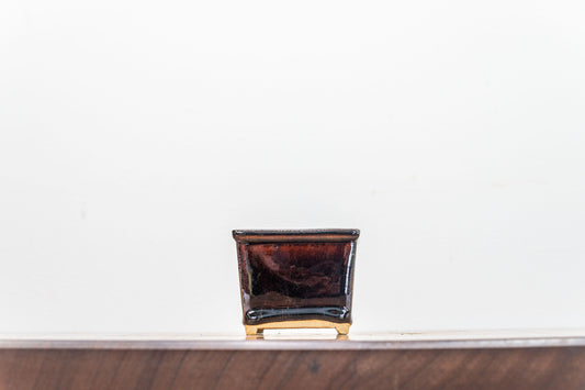 Dark Brown Cascade Cube Ceramic Bonsai Pot 7cm