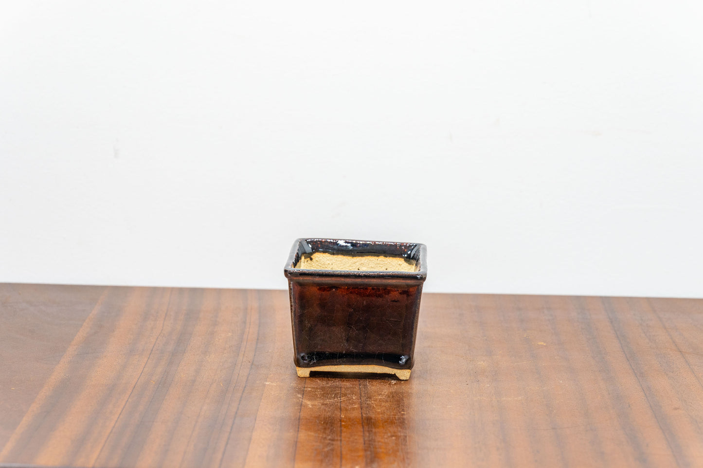 Dark Brown Cascade Cube Ceramic Bonsai Pot 7cm