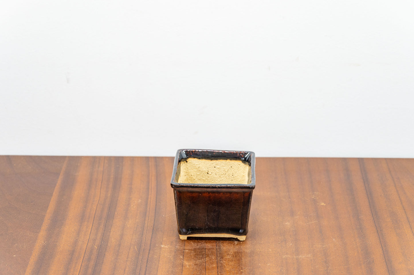 Dark Brown Cascade Cube Ceramic Bonsai Pot 7cm
