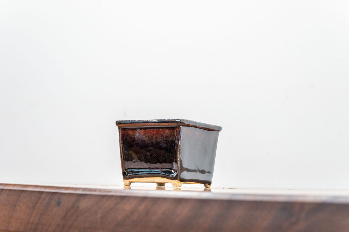 Dark Brown Cascade Cube Ceramic Bonsai Pot 7cm