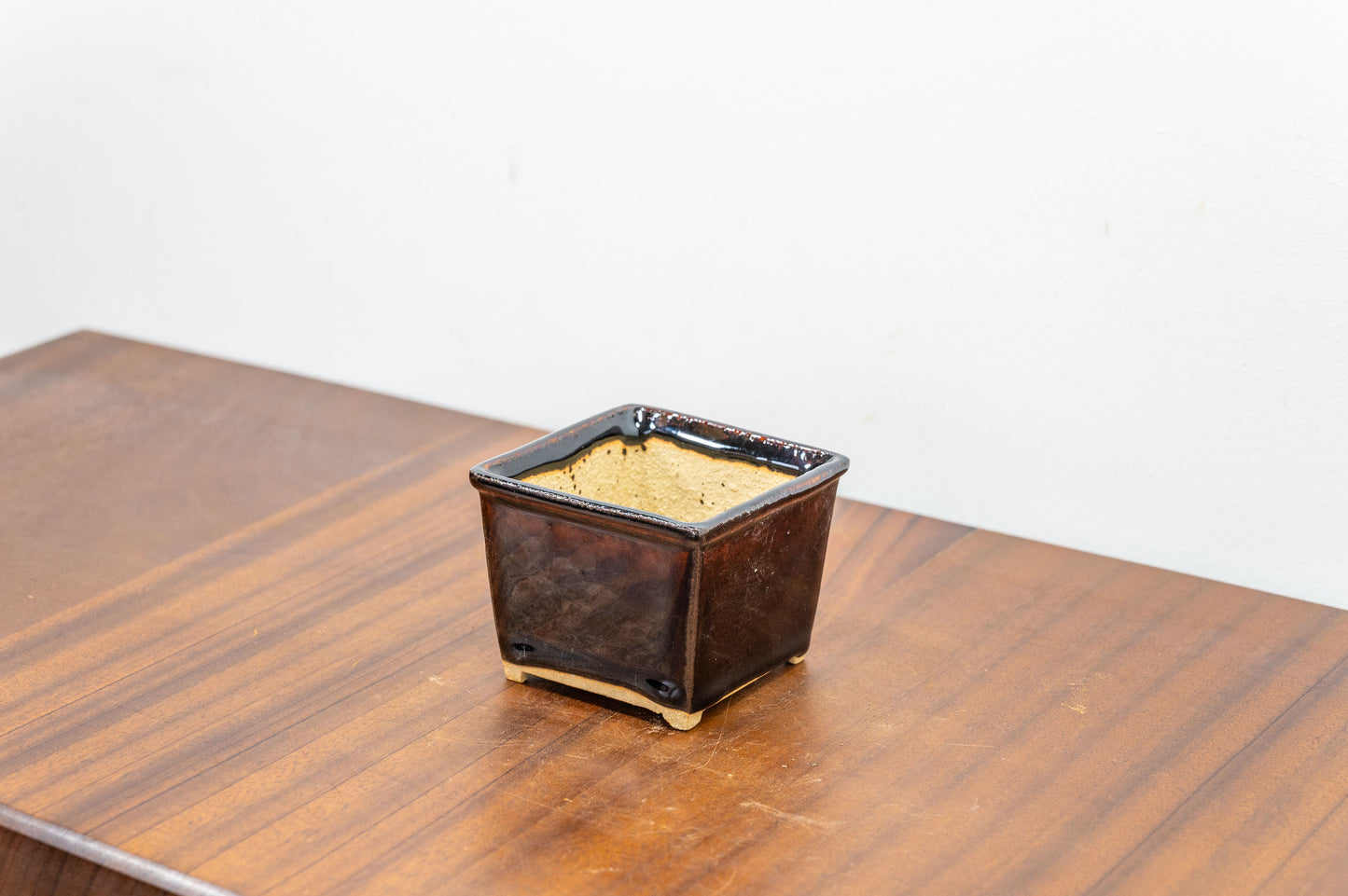 Dark Brown Cascade Cube Ceramic Bonsai Pot 7cm