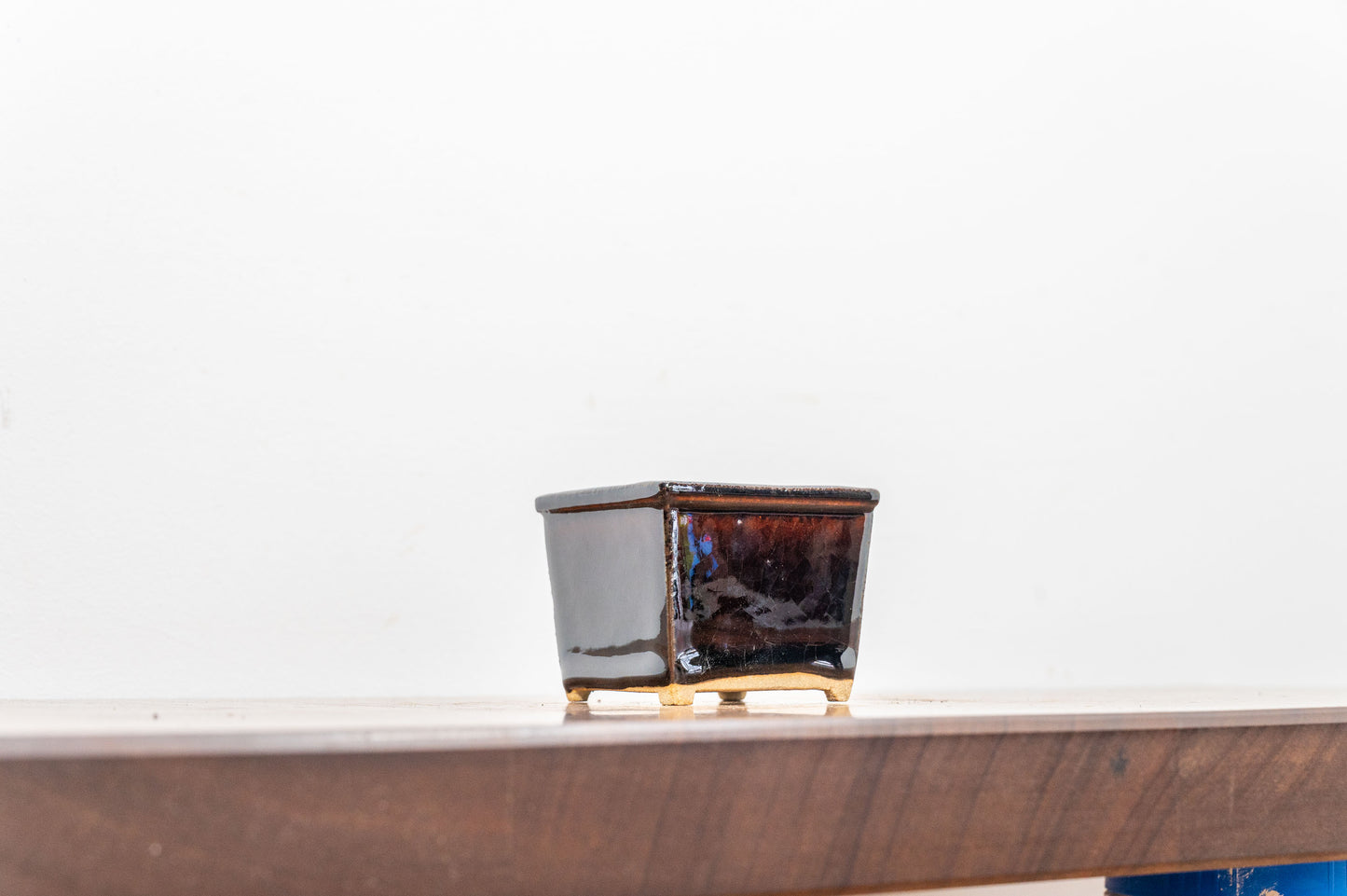 Dark Brown Cascade Cube Ceramic Bonsai Pot 7cm