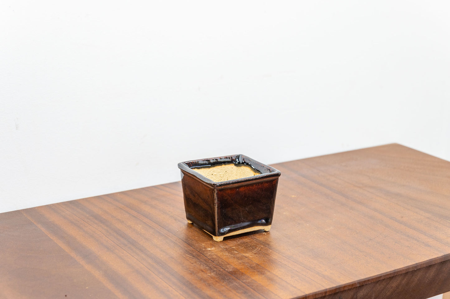 Dark Brown Cascade Cube Ceramic Bonsai Pot 7cm