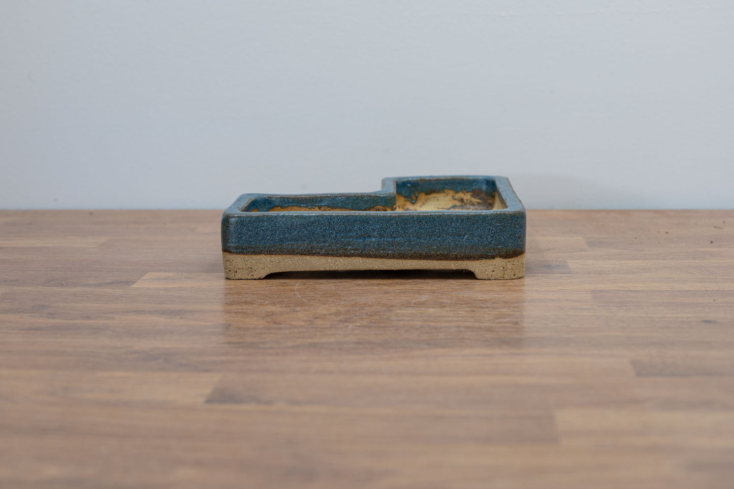 Matt Blue Cut-away Square Ceramic Bonsai Dish 14cm