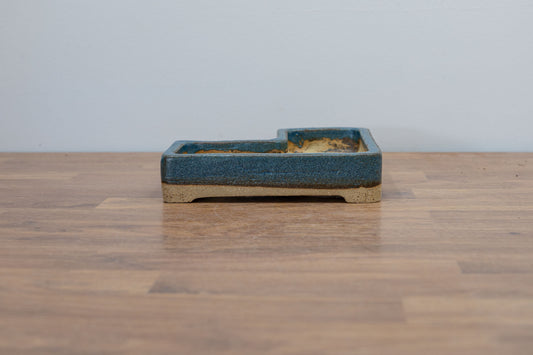 Matt Blue Cut-away Square Ceramic Bonsai Dish 14cm