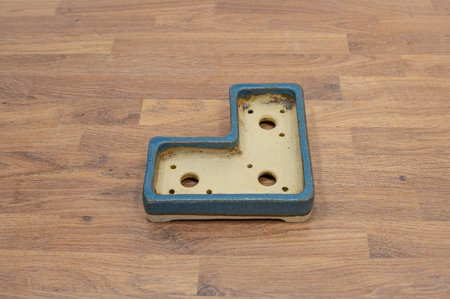 Matt Blue Cut-away Square Ceramic Bonsai Dish 14cm