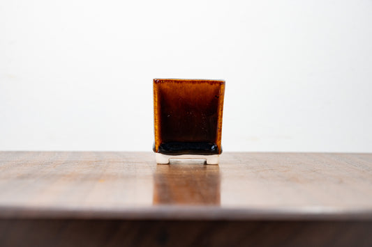 Dark Brown - White Stoneware Bonsai Cube Pot 5cm