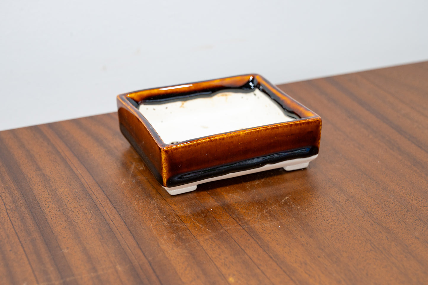 Dark Brown Rectangular White Stoneware Bonsai Pot 10cm