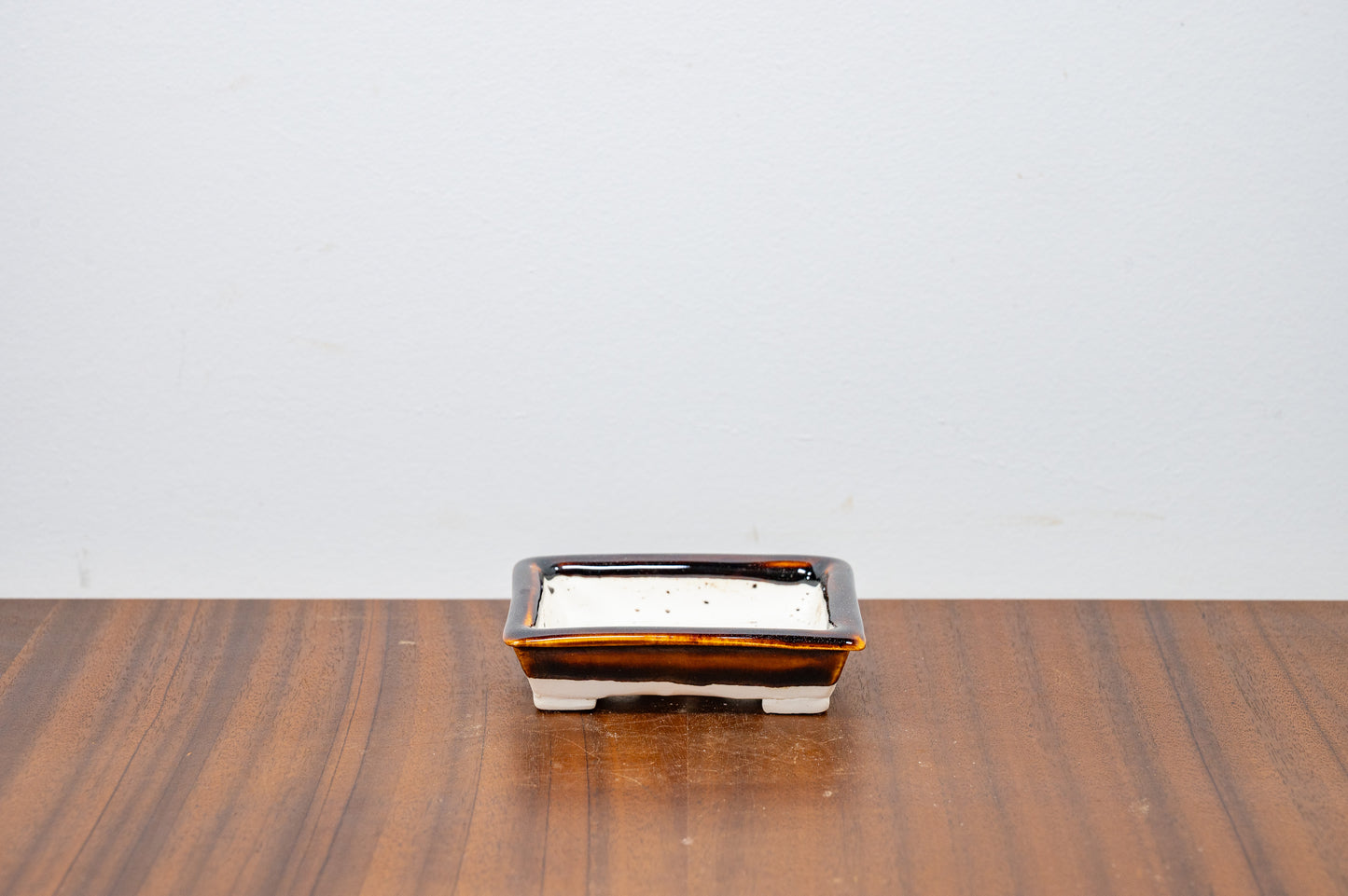 Dark Brown Rectangular White Stoneware Bonsai Pot 9cm