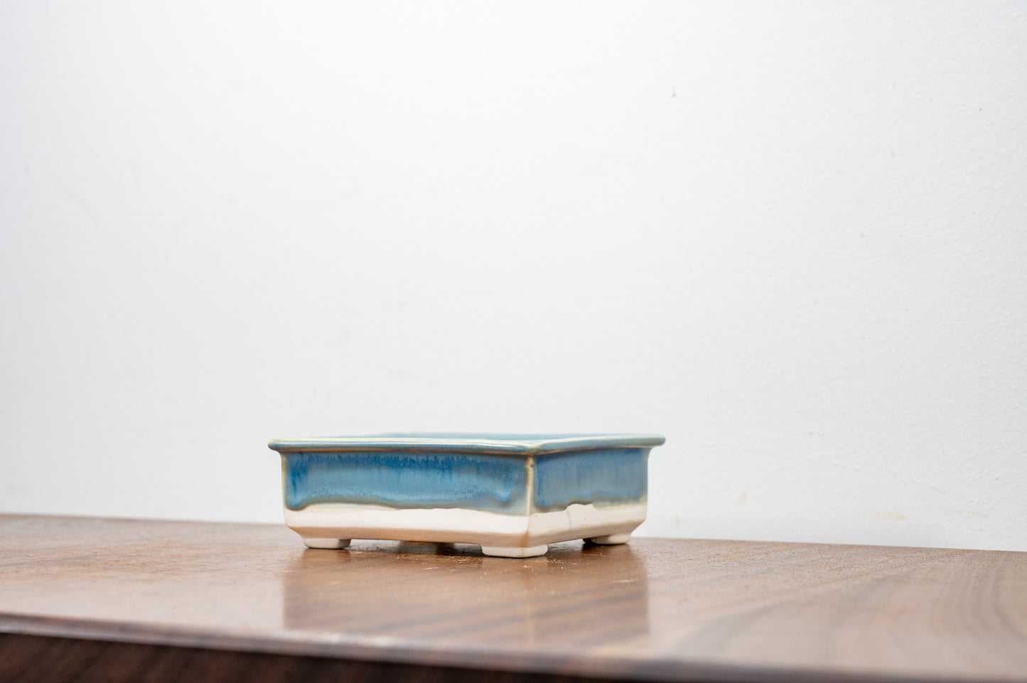 Symphony Blue Rectangular White Stoneware Bonsai Pot 11cm