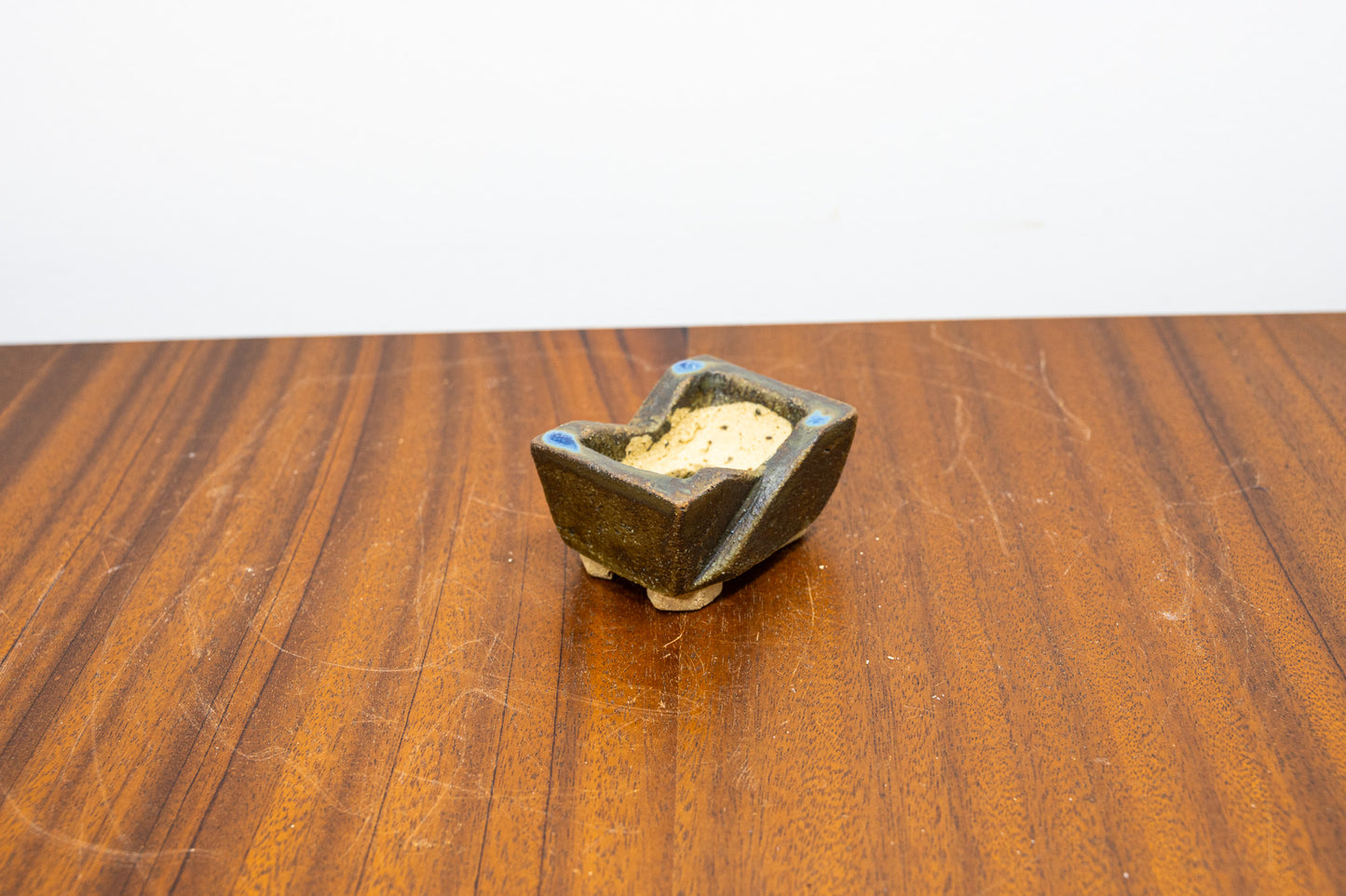 Blue / Grey HAND CARVED Ceramic Bonsai Pot 6cm