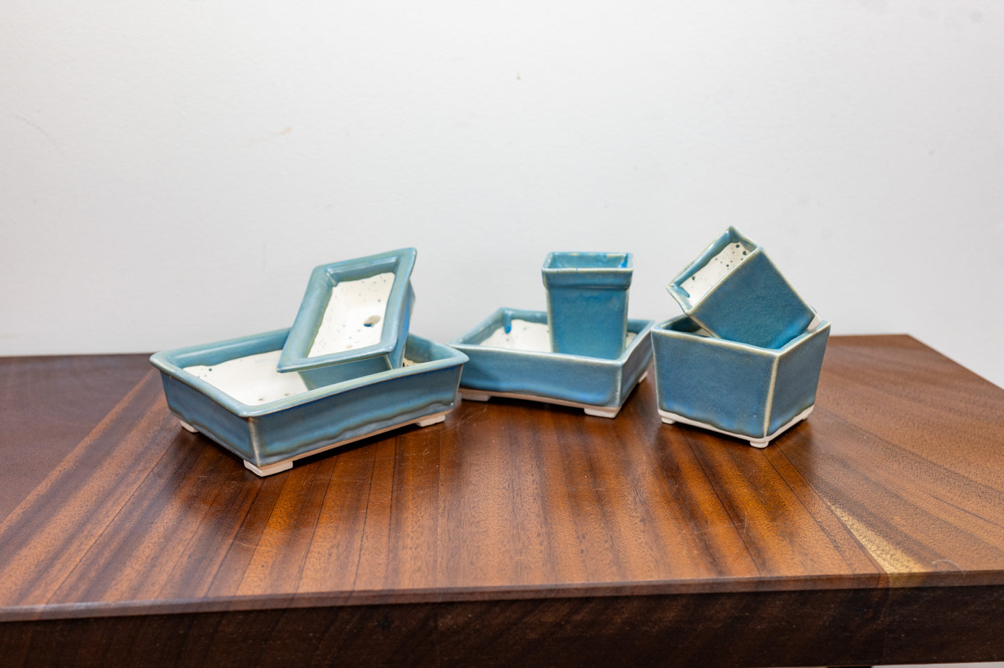 Symphony Blue White Stoneware Cascade Bonsai Cube Pot 7cm