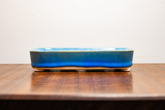 Symphony Blue Curved Rectangular White Stoneware Bonsai Pot 15cm
