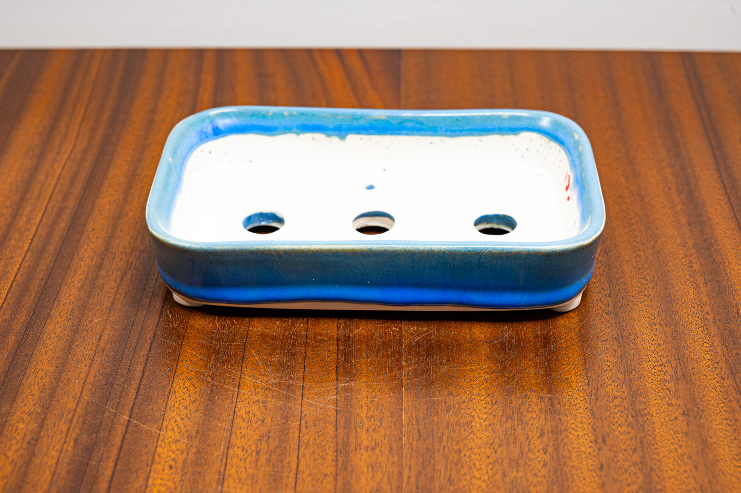 Symphony Blue Curved Rectangular White Stoneware Bonsai Pot 15cm