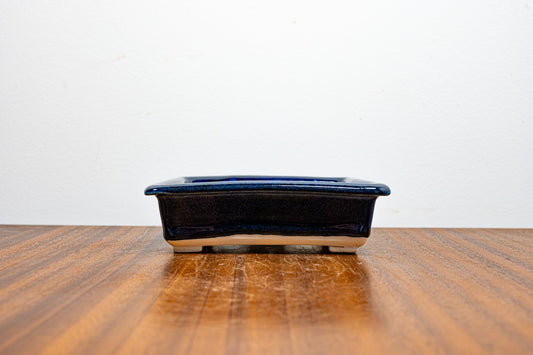 Dark Blue Opal Rectangular White Stoneware Bonsai Pot 14cm