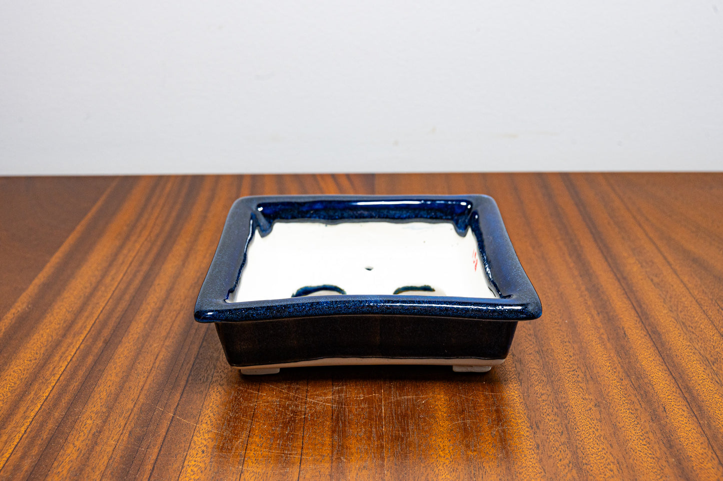 Dark Blue Opal Rectangular White Stoneware Bonsai Pot 14cm