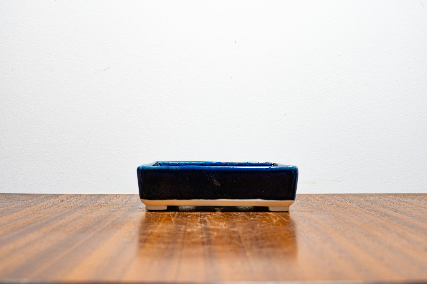 Dark Blue Opal Rectangular White Stoneware Bonsai Pot 12cm