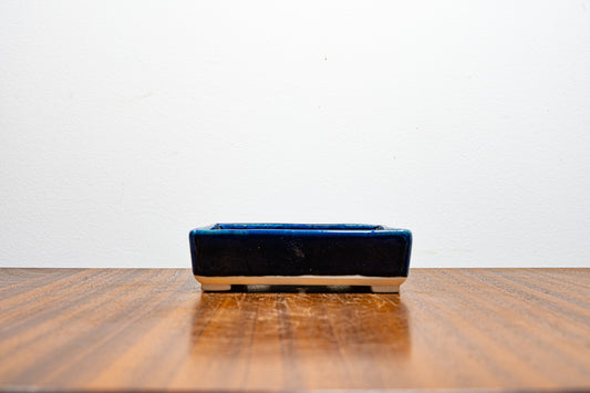 Dark Blue Opal Rectangular White Stoneware Bonsai Pot 12cm