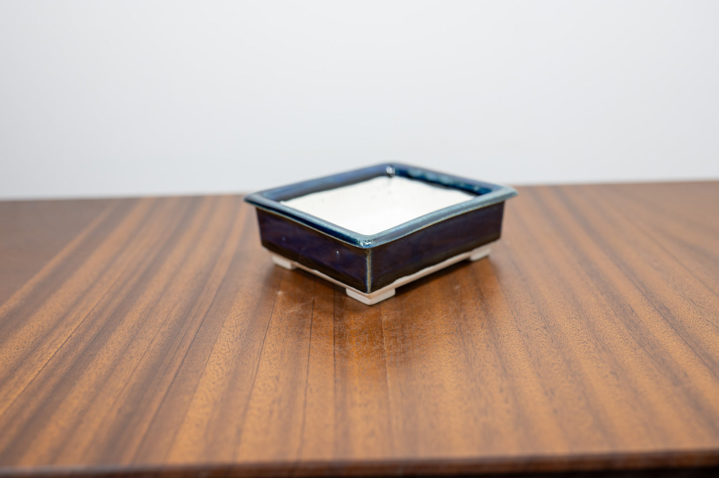 Dark Blue Opal Rectangular White Stoneware Bonsai Pot 11cm