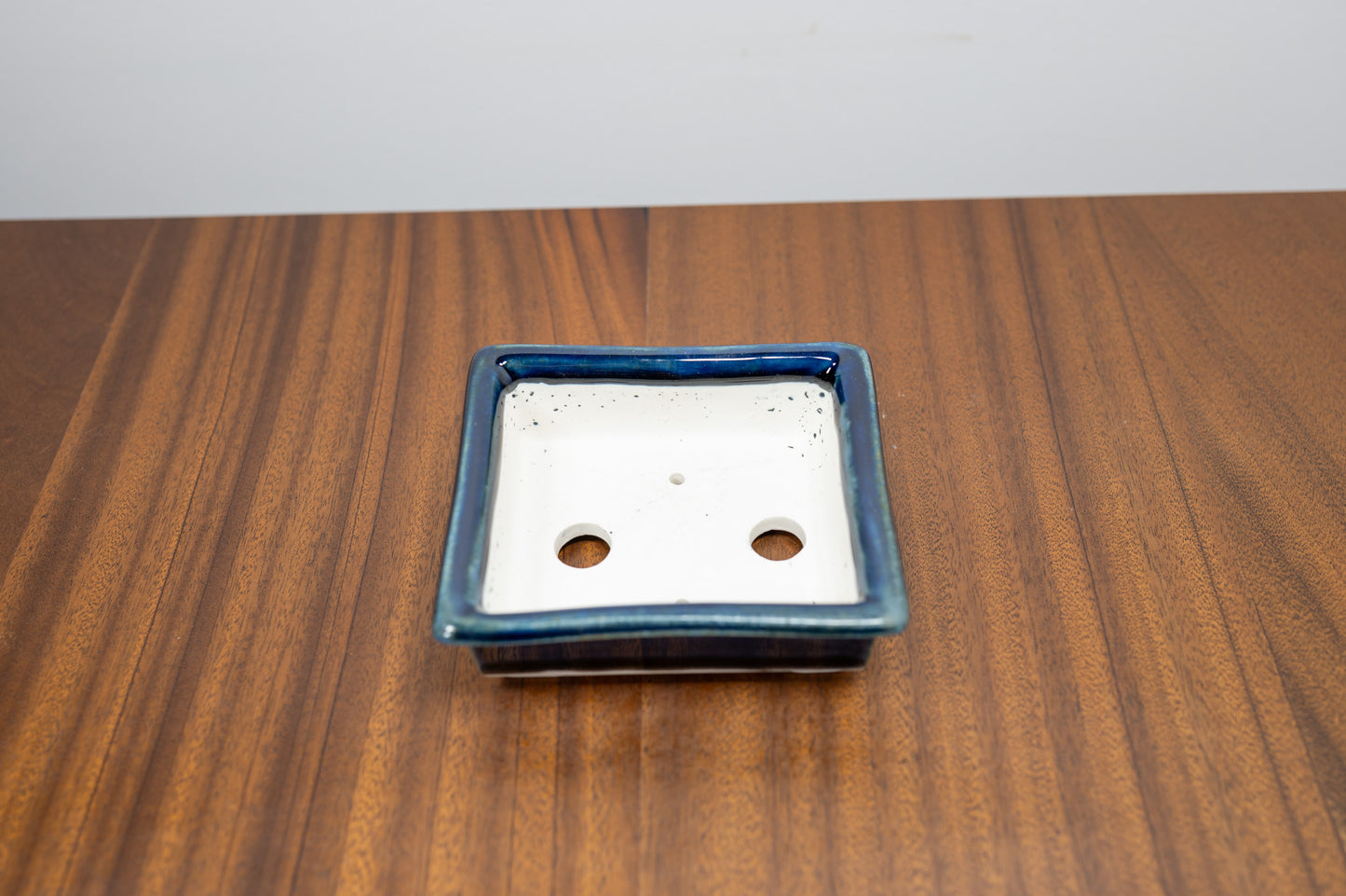 Dark Blue Opal Rectangular White Stoneware Bonsai Pot 11cm