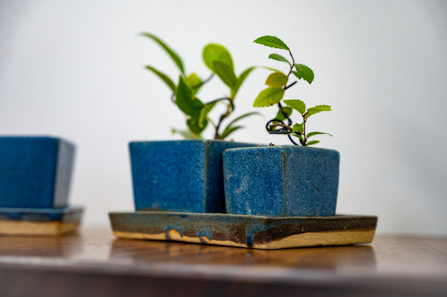 Matt Blue 'Mame'  Cube Pot  3 piece Set