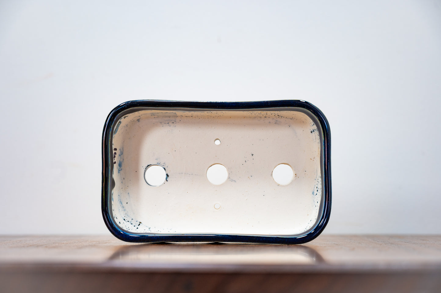 Dark Blue Opal Curved Rectangular White Stoneware Bonsai Pot 15cm