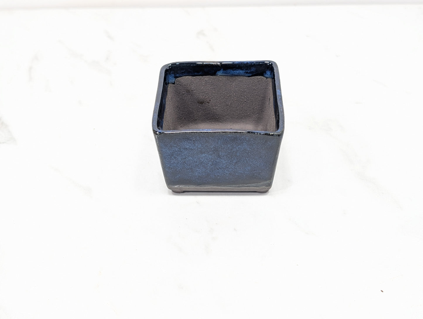Dark Blue Opal Cascade 7cm Cube Ceramic Pot