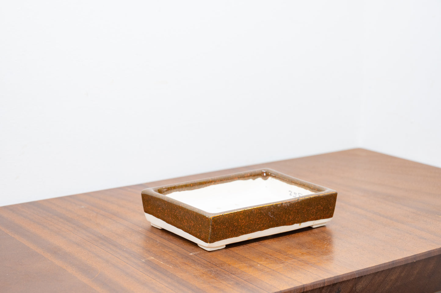 Brown / Red Speckle Rectangular White Stoneware Bonsai Pot 14cm