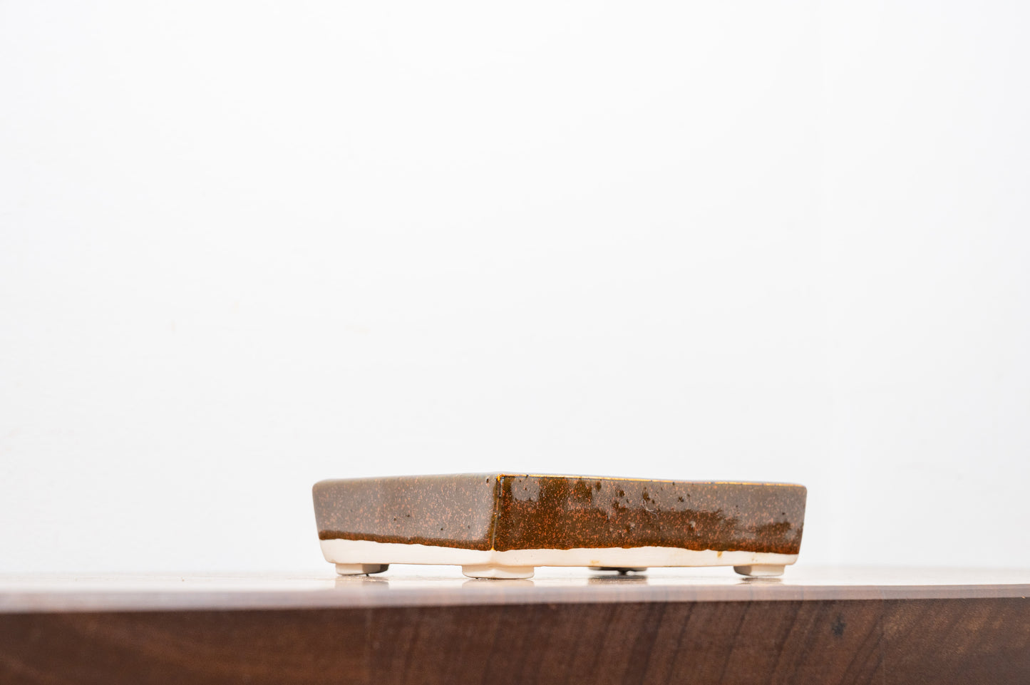 Brown / Red Speckle Rectangular White Stoneware Bonsai Pot 14cm