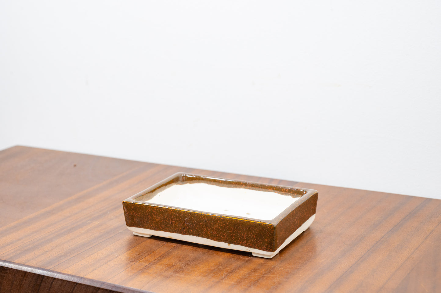 Brown / Red Speckle Rectangular White Stoneware Bonsai Pot 14cm