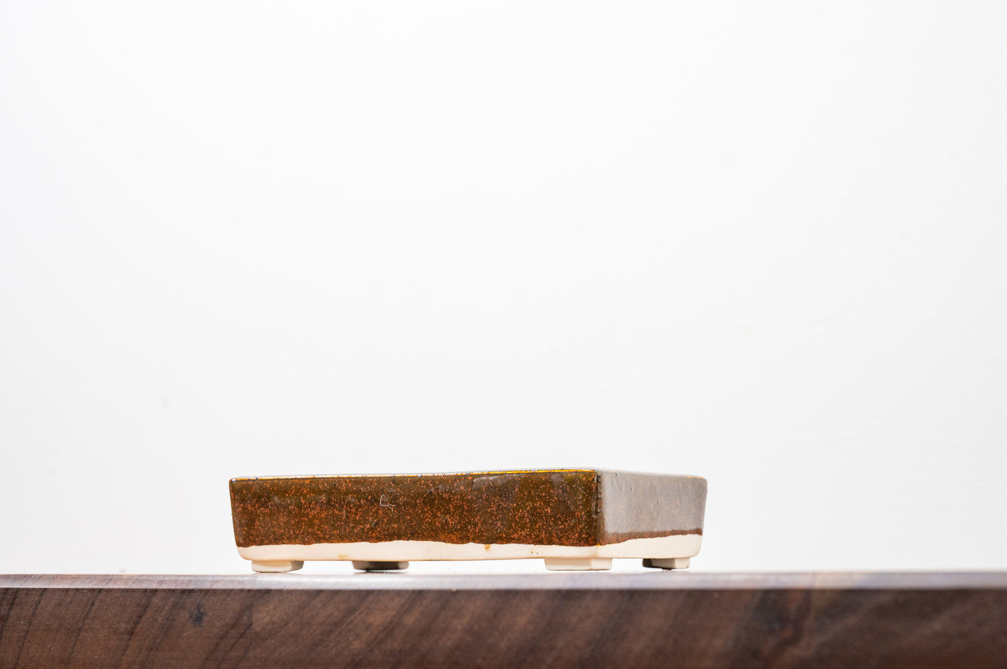 Brown / Red Speckle Rectangular White Stoneware Bonsai Pot 14cm