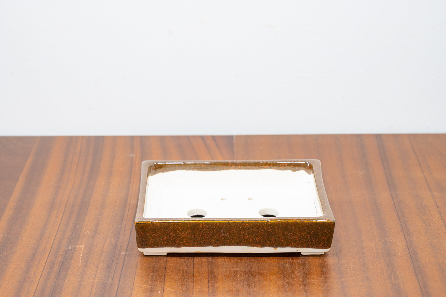Brown / Red Speckle Rectangular White Stoneware Bonsai Pot 14cm