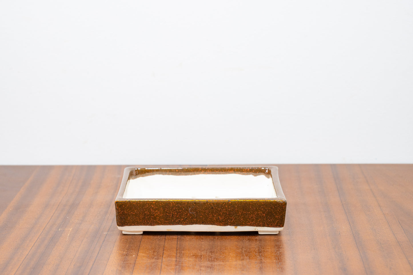 Brown / Red Speckle Rectangular White Stoneware Bonsai Pot 14cm
