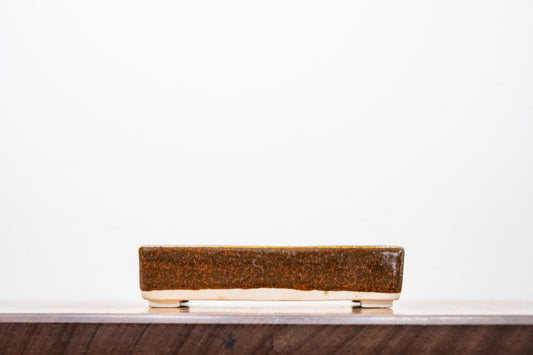 Brown / Red Speckle Rectangular White Stoneware Bonsai Pot 14cm