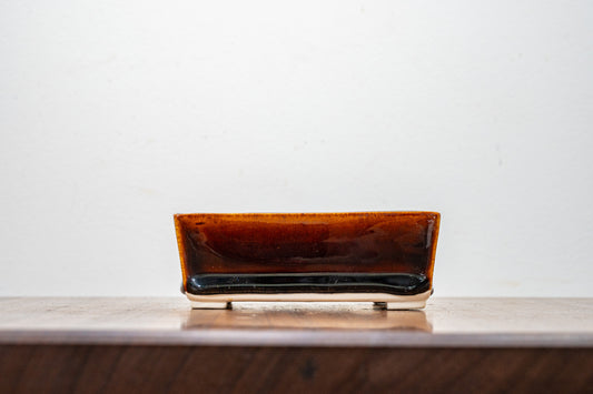 Dark Brown White Stoneware  Bonsai Pot 12cm