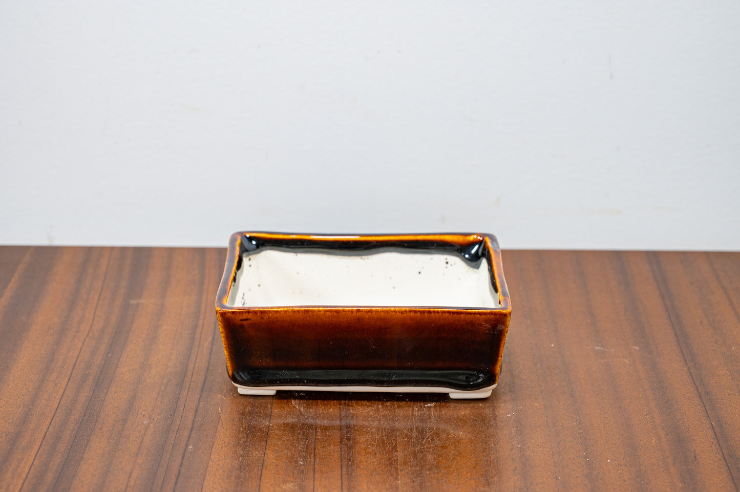 Dark Brown White Stoneware  Bonsai Pot 12cm