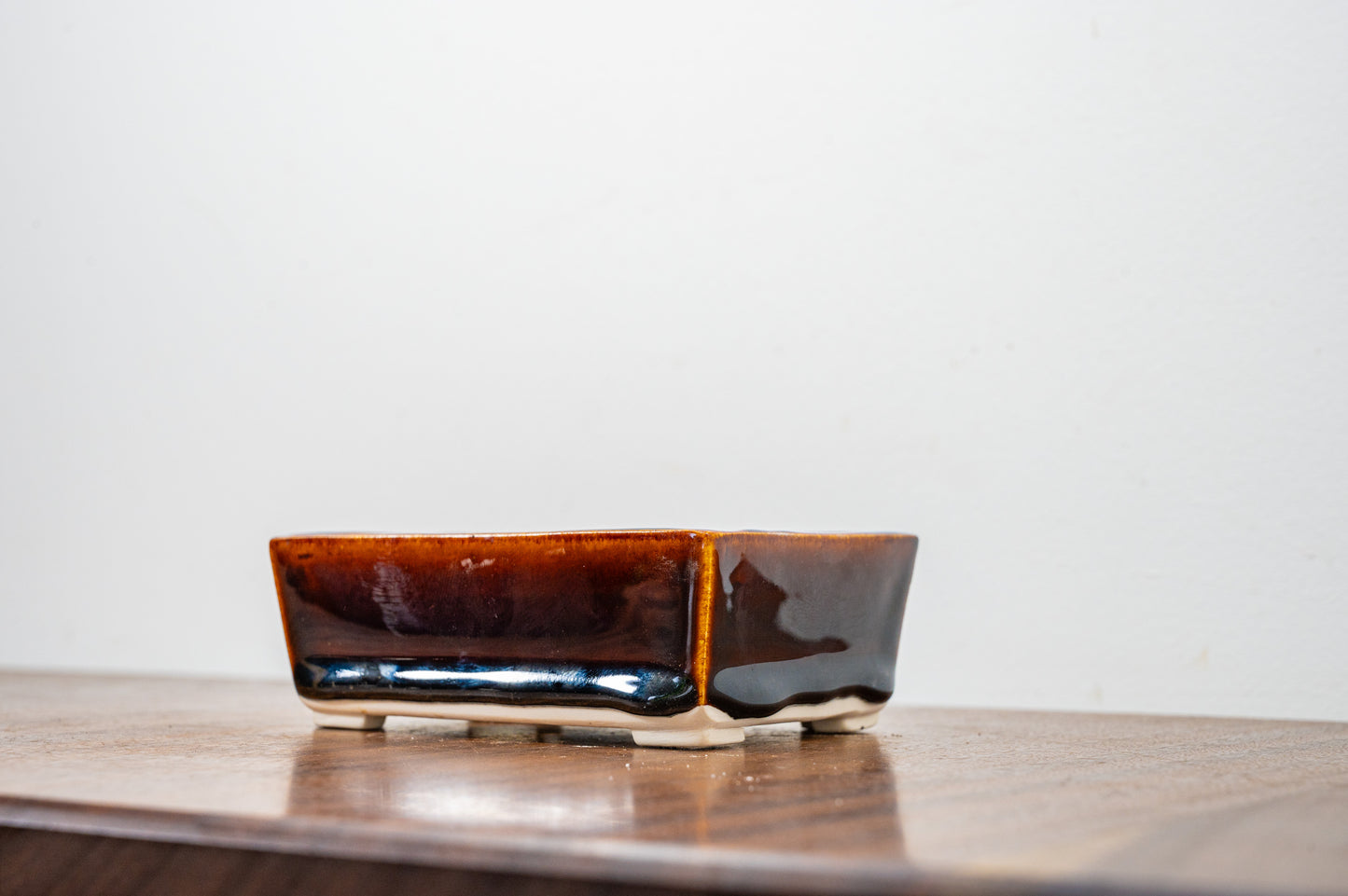 Dark Brown White Stoneware  Bonsai Pot 12cm