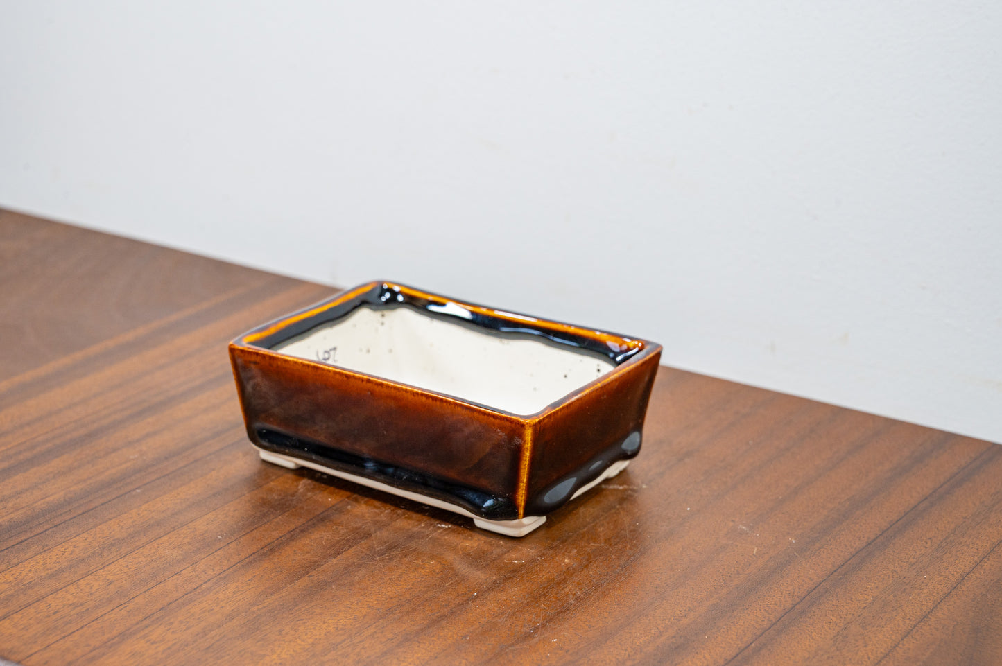 Dark Brown White Stoneware  Bonsai Pot 12cm