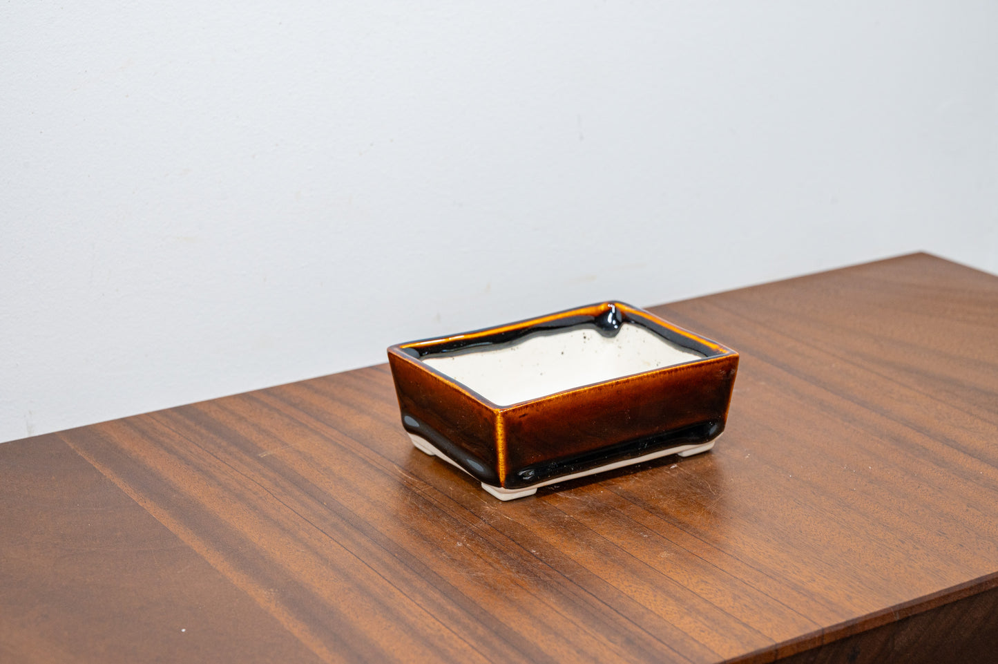 Dark Brown White Stoneware  Bonsai Pot 12cm