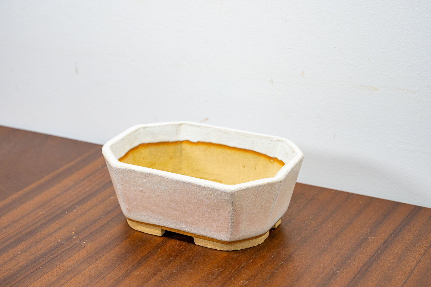 Romantic Cream Cut Cornered  Deep Rectangular Ceramic Bonsai Dish 15cm