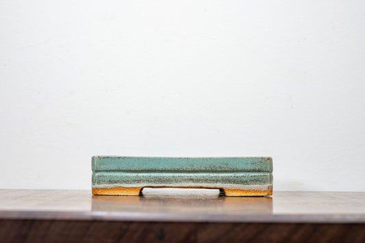 Textured Light Green Hand Carved Ceramic Bonsai  Pot 14cm