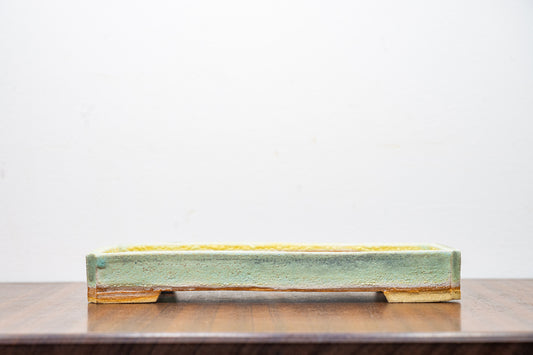 Textured Light Green Shallow Rectangular Ceramic Bonsai Dish 22cm