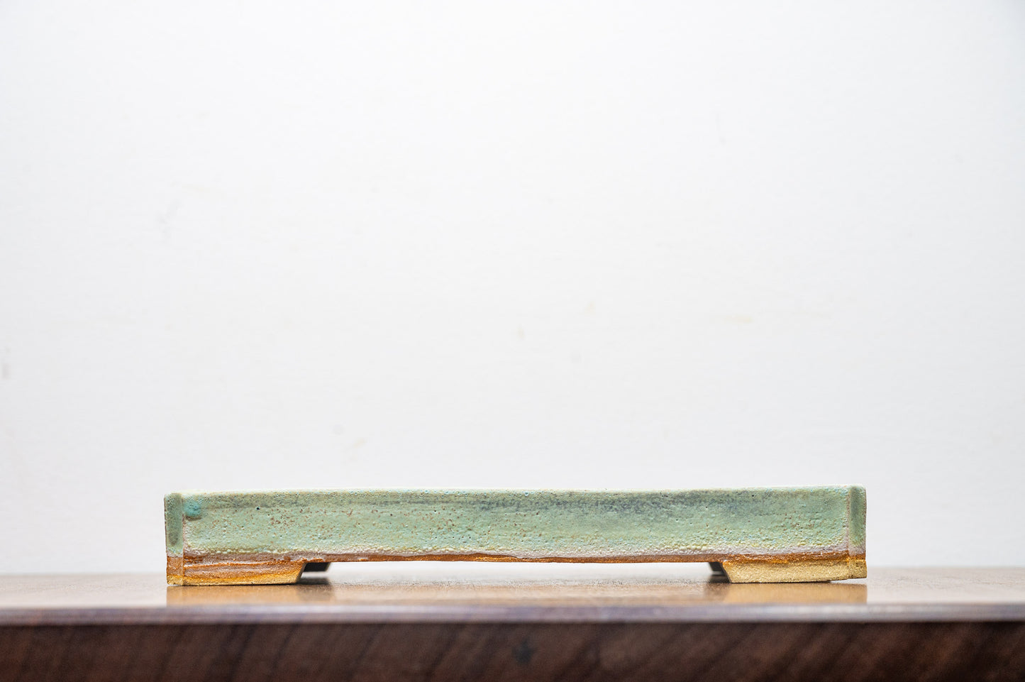 Textured Light Green Shallow Rectangular Ceramic Bonsai Dish 22cm