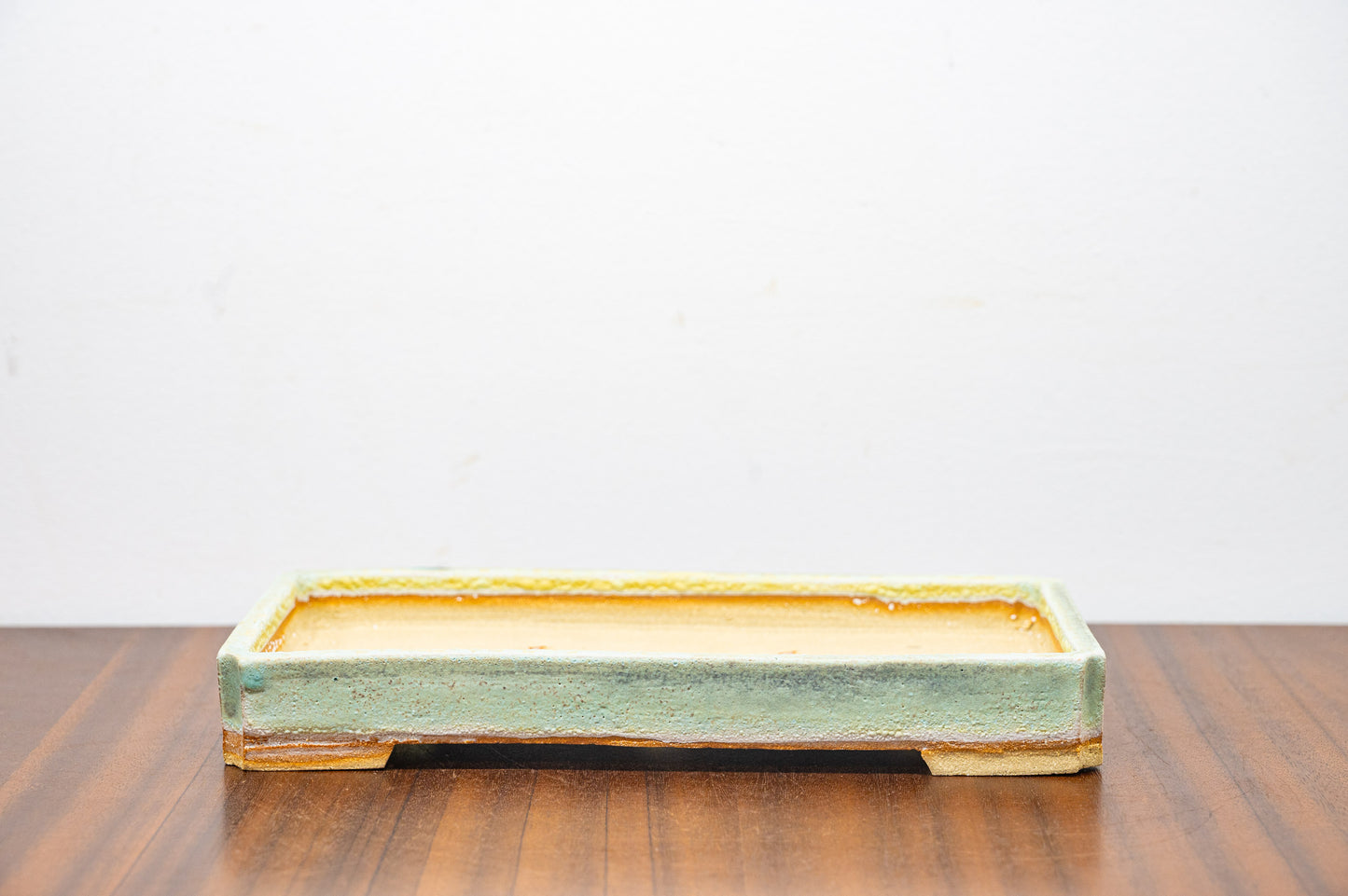 Textured Light Green Shallow Rectangular Ceramic Bonsai Dish 22cm