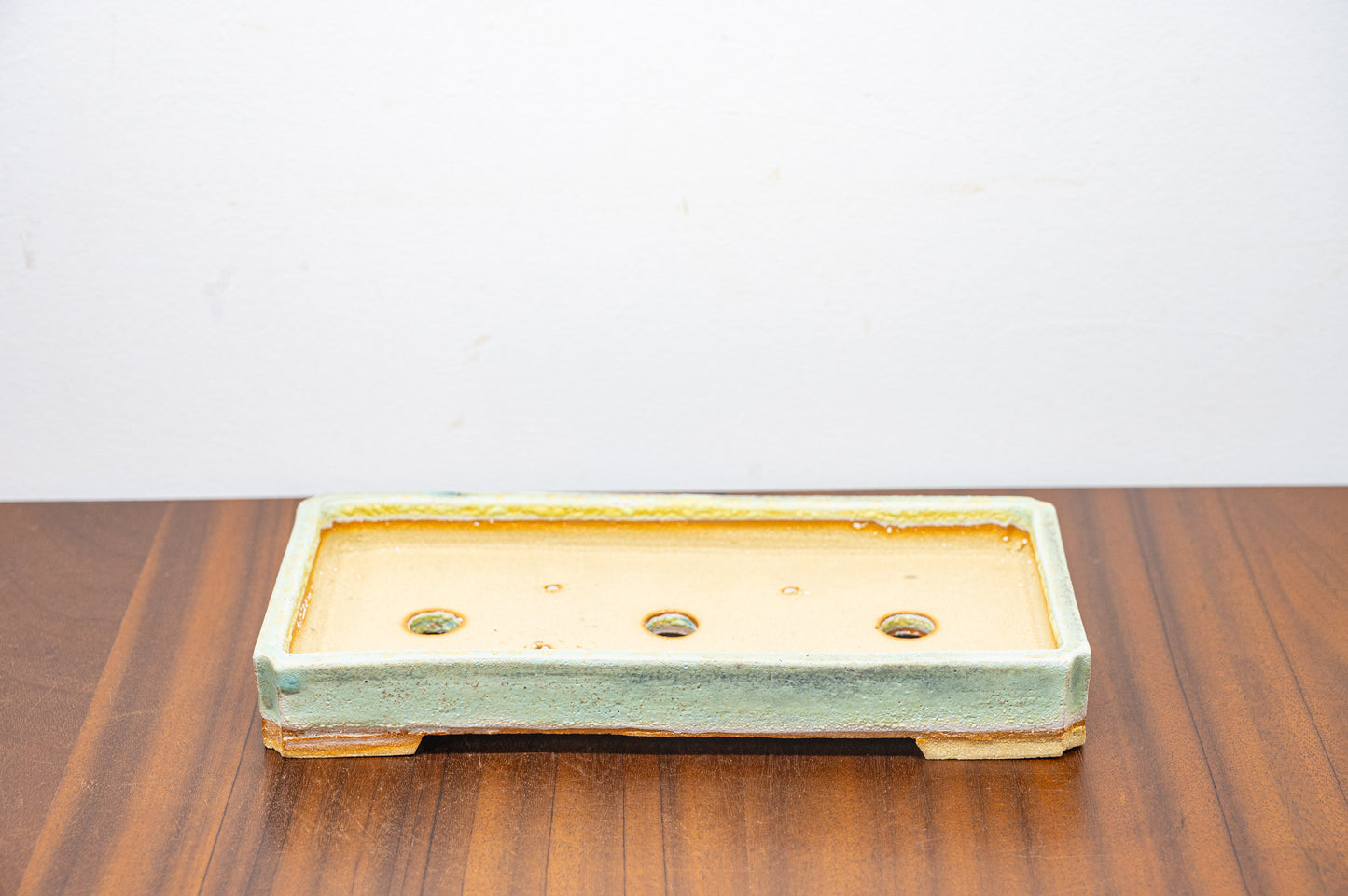 Textured Light Green Shallow Rectangular Ceramic Bonsai Dish 22cm