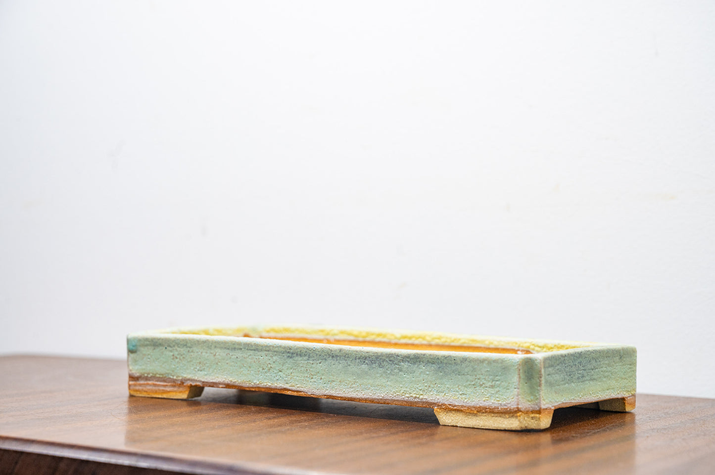 Textured Light Green Shallow Rectangular Ceramic Bonsai Dish 22cm