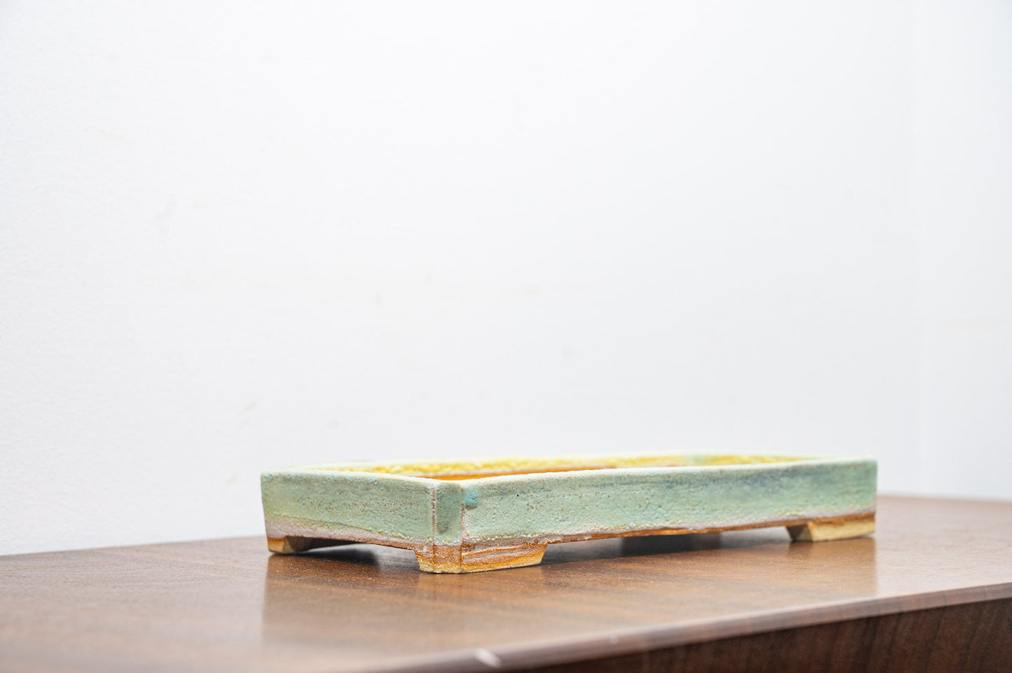 Textured Light Green Shallow Rectangular Ceramic Bonsai Dish 22cm