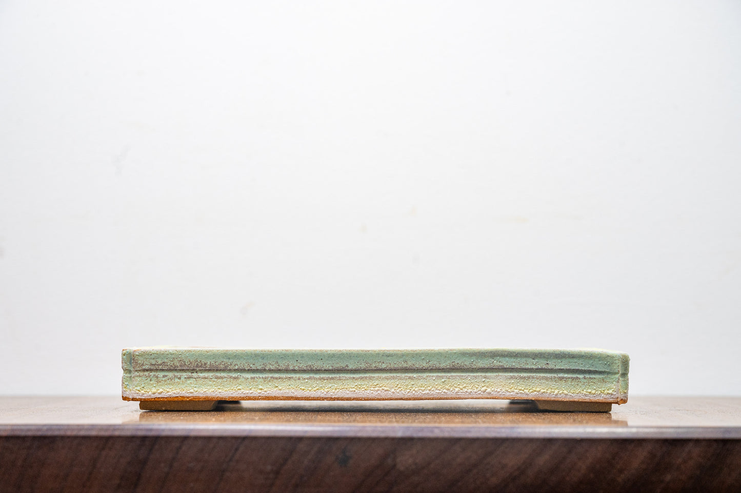 Textured Light Green Shallow Rectangular Ceramic Bonsai Dish 21cm